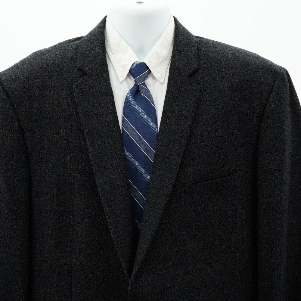 Calvin Klein Soft Tweed Wool Gray Plaid Sport Coat 50R Tagged 52R‎ Could Be Worn